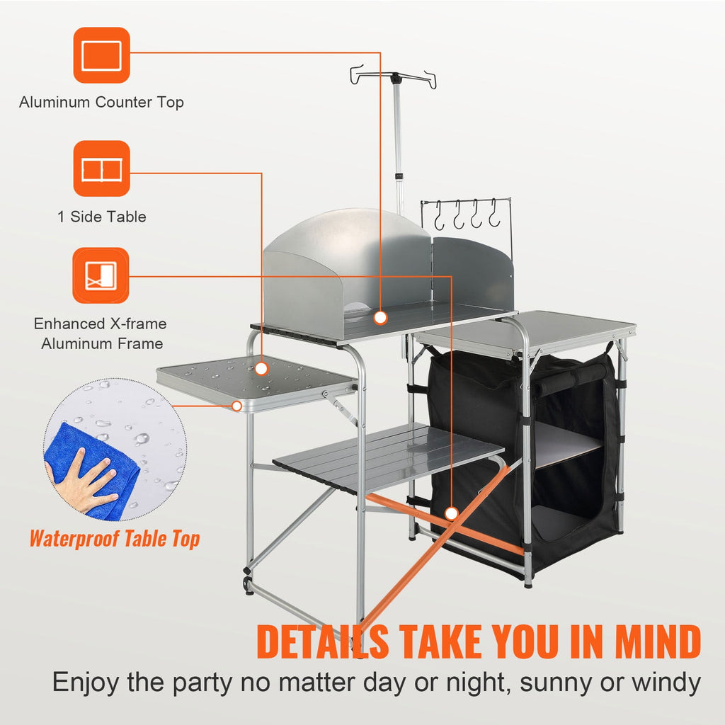 VEVOR Camping Kitchen Table, Quick set-up Folding Camping Table with A Carrying Bag, 3 Adjustable Heights, MDF Camping Table, Ideal for Outdoor Picnics, BBQs, Camping, RV Traveling