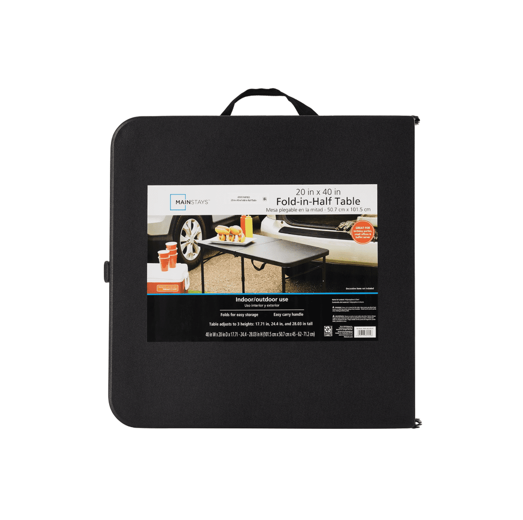 Mainstays 40 Adjustable Height Centerfold Folding Table, Black