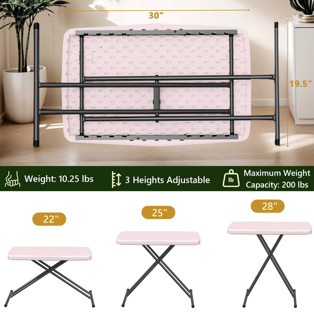 WASUHE 30 Small Folding Table, Height Adjustment Tv Tray Table, Practical Portable Tv Dinner Table for Eating, Sofa, Indoor/Outdoor, White