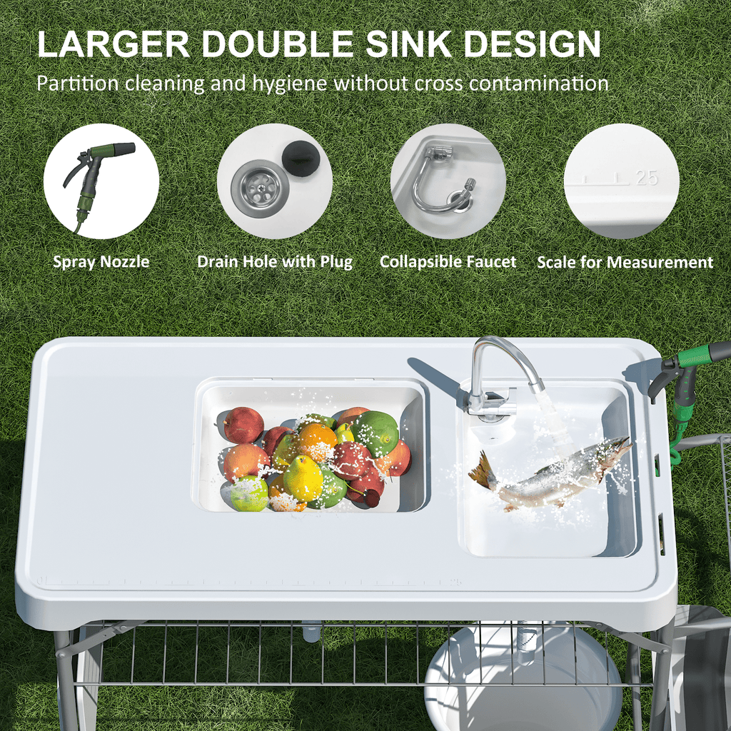 EVOKEDEN 42.5 Fish Cleaning Table w/ Sink, Folding Camping Table & Fish Cleaning Station w/ Measure Mark