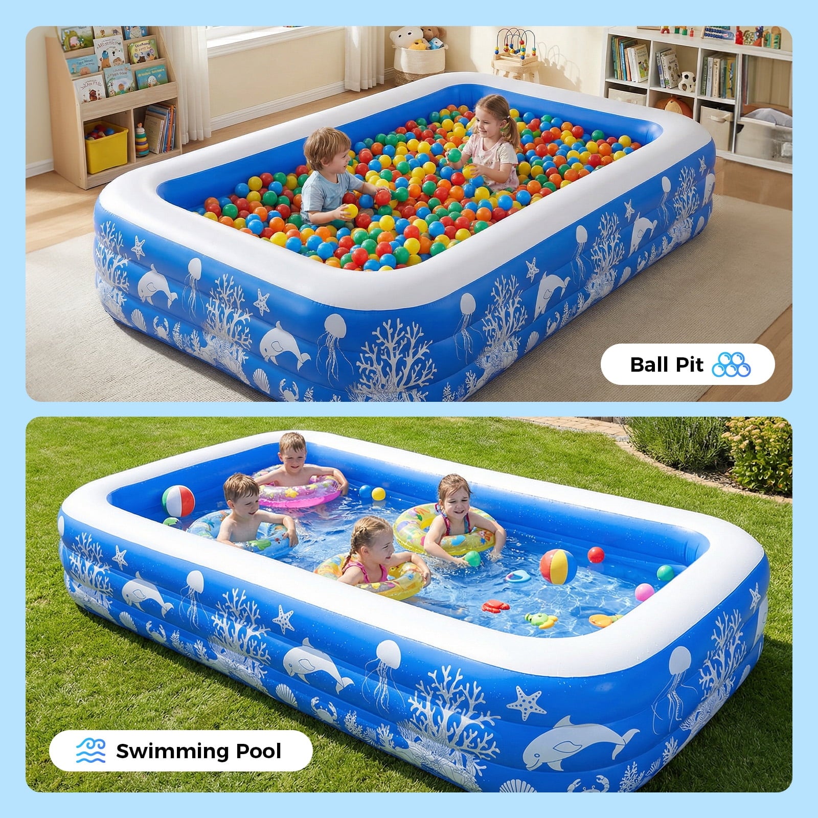 Inflatable Pool, 120 X 67 X 22 Family Swimming Pool, Oversized Thickened Kiddie Pool for Outdoor, Garden, Backyard, Blue