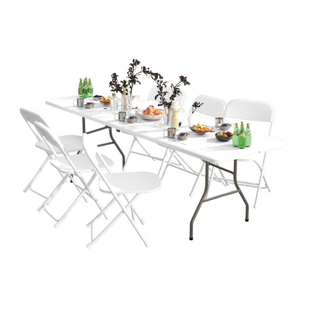 Jopath 6 Foot Folding Table,White Plastic Folding Table,Built-in Handle,Indoor Outdoor Table for Picnic Party Dining Camping,White