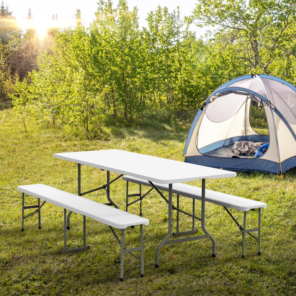 VINGLI Folding Camping Table with Chairs, Brown