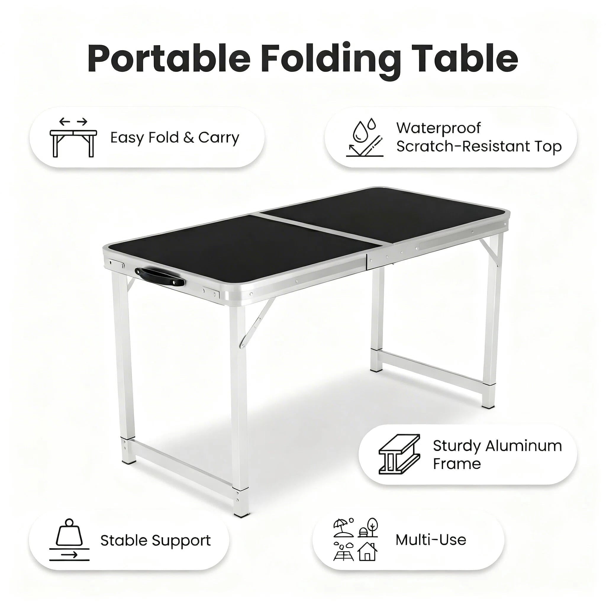 Beloadence Camping Table, Small Folding Table, Height Adjustable, for Camp, Cooking, BBQ, RV, Picnic