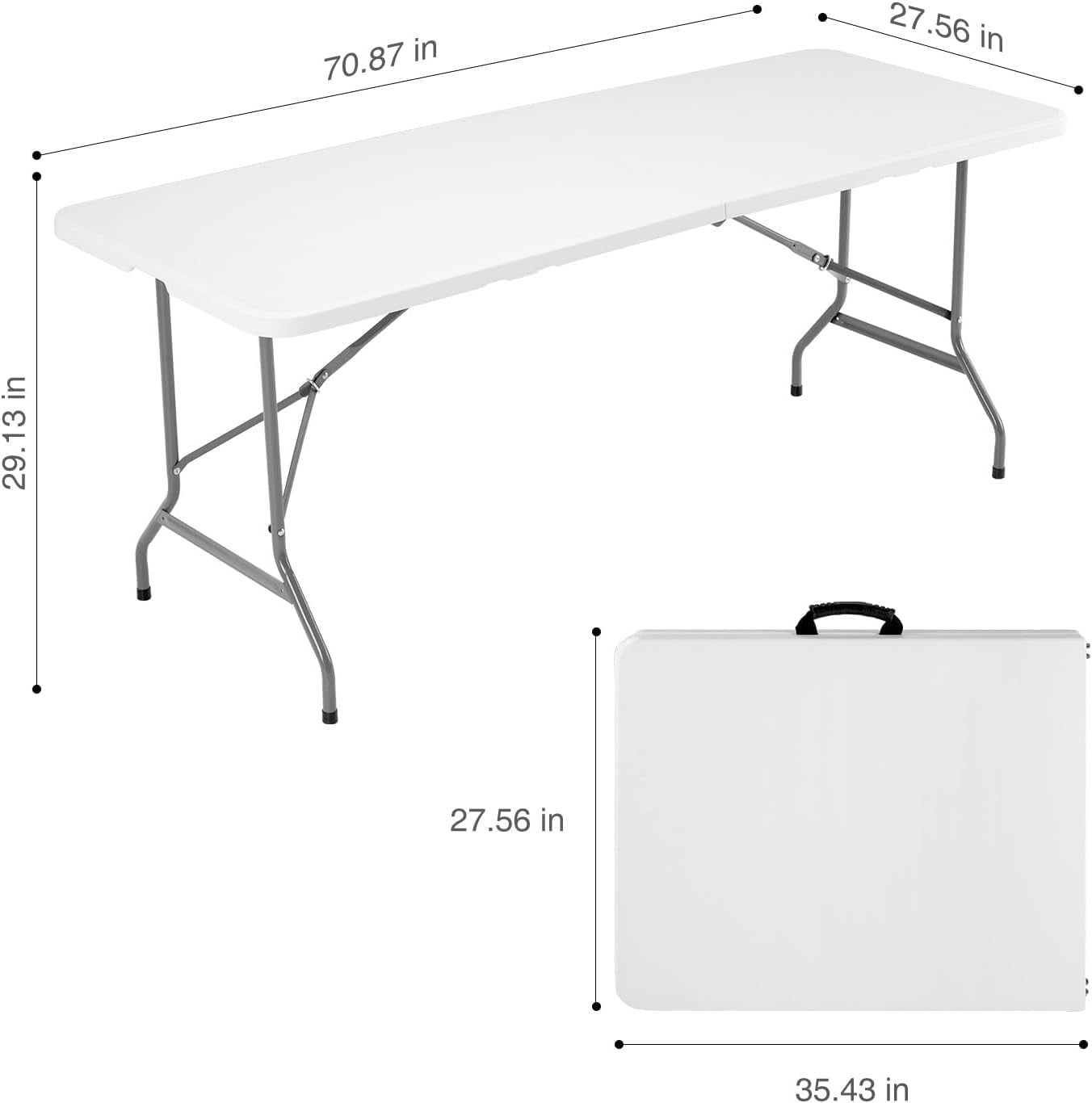 Blorly 6ft Folding Table, Outdoor Indoor Heavy Duty Portable Desk with Carrying Handle for Camping Picnic Party