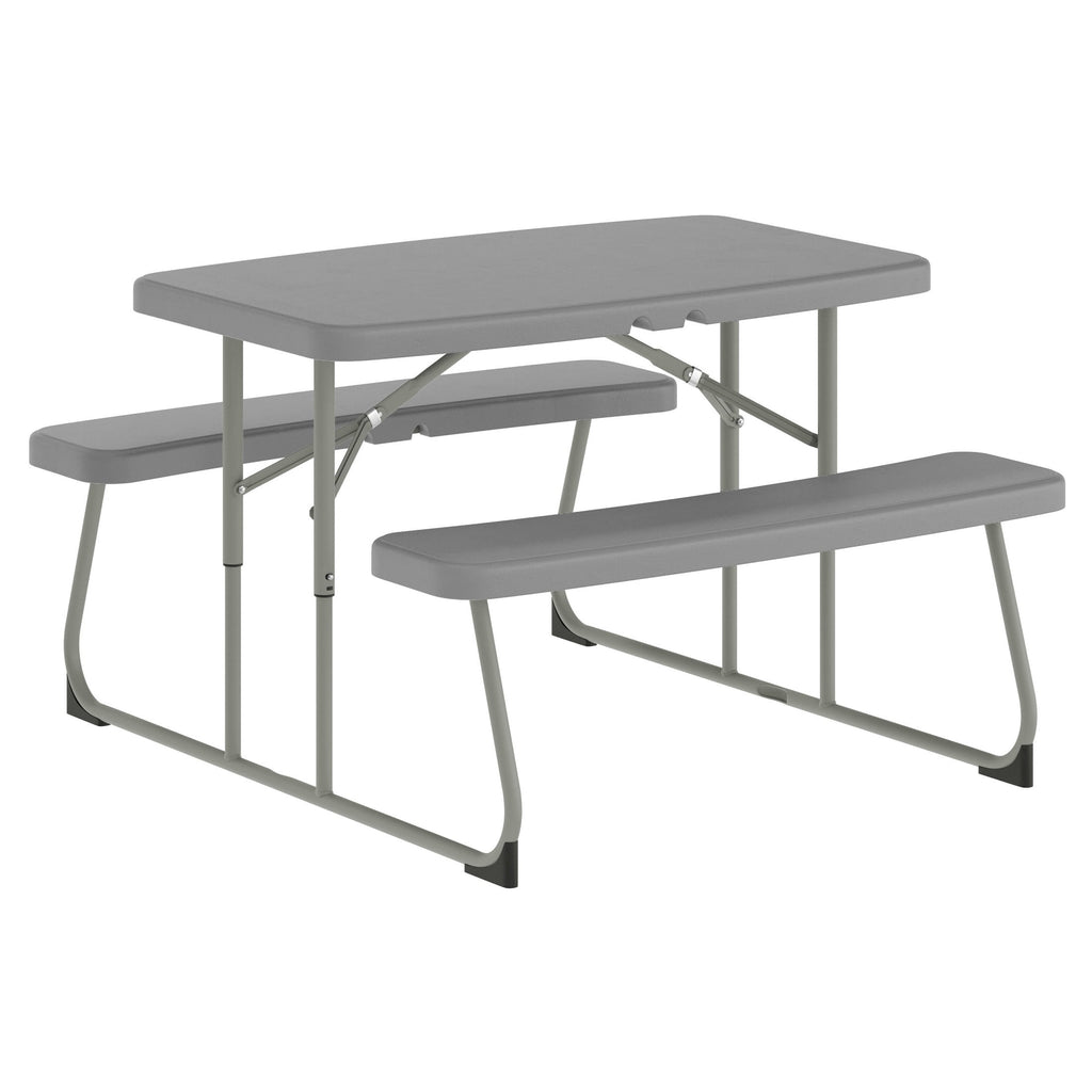 BizChair Easy-Fold Gray Folding Plastic Kids Outdoor Picnic Table and Benches - Commercial Grade - Seating for 4 Kids