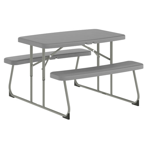 BizChair Easy-Fold Gray Folding Plastic Kids Outdoor Picnic Table and Benches - Commercial Grade - Seating for 4 Kids