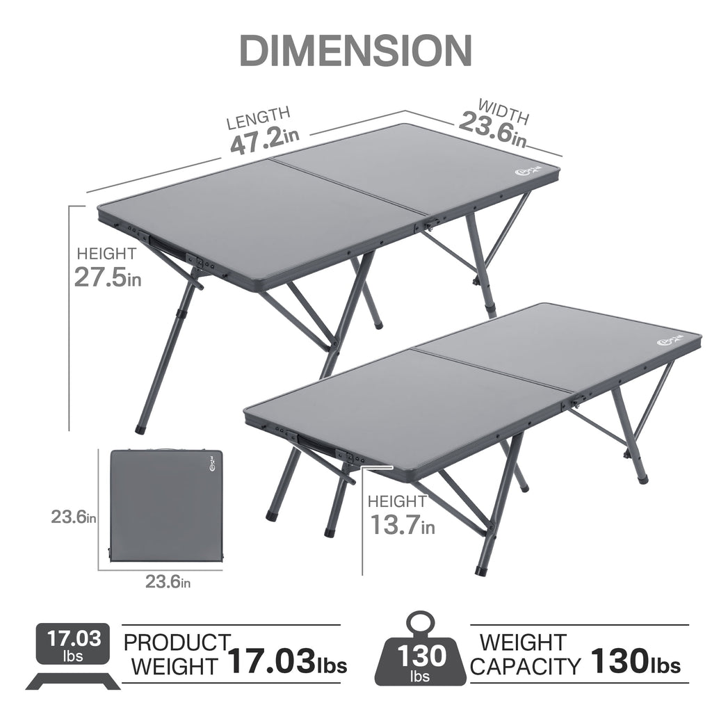 PORTAL Lightweight Folding Camping Table, Aluminum Roll Up Folding Square Table with Carry Bag for Picnic, Backyards, BBQ