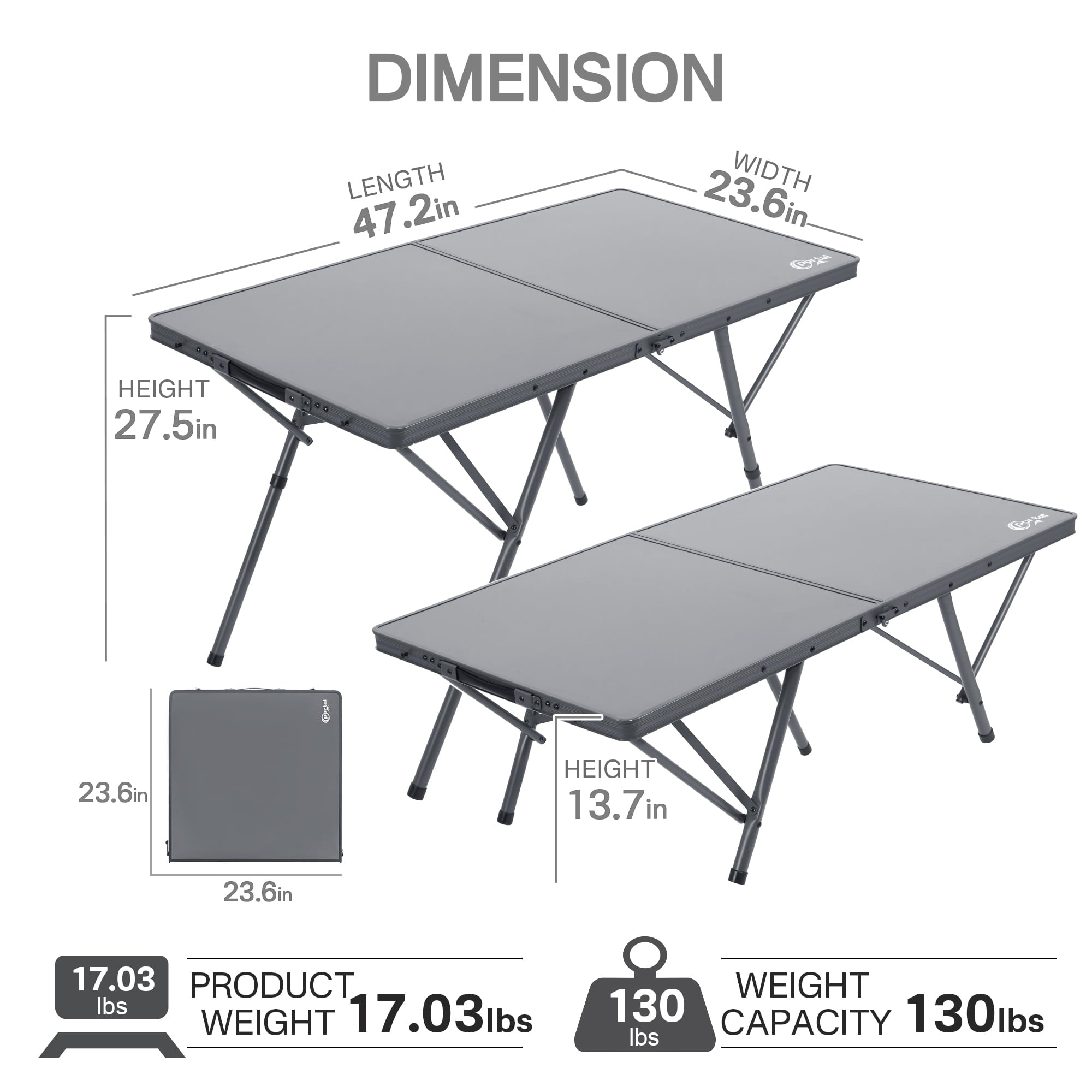 PORTAL Lightweight Folding Camping Table, Aluminum Roll Up Folding Square Table with Carry Bag for Picnic, Backyards, BBQ