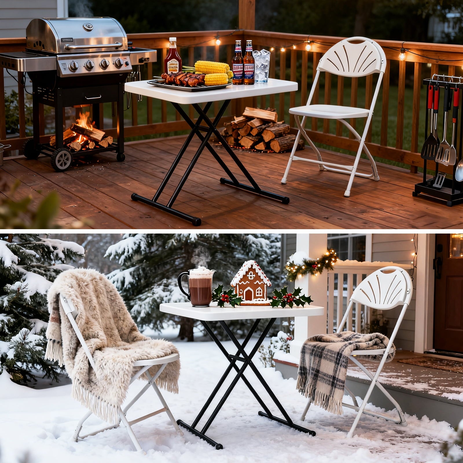 WASUHE 30 Small Folding Table, Height Adjustment Tv Tray Table, Practical Portable Tv Dinner Table for Eating, Sofa, Indoor/Outdoor, White