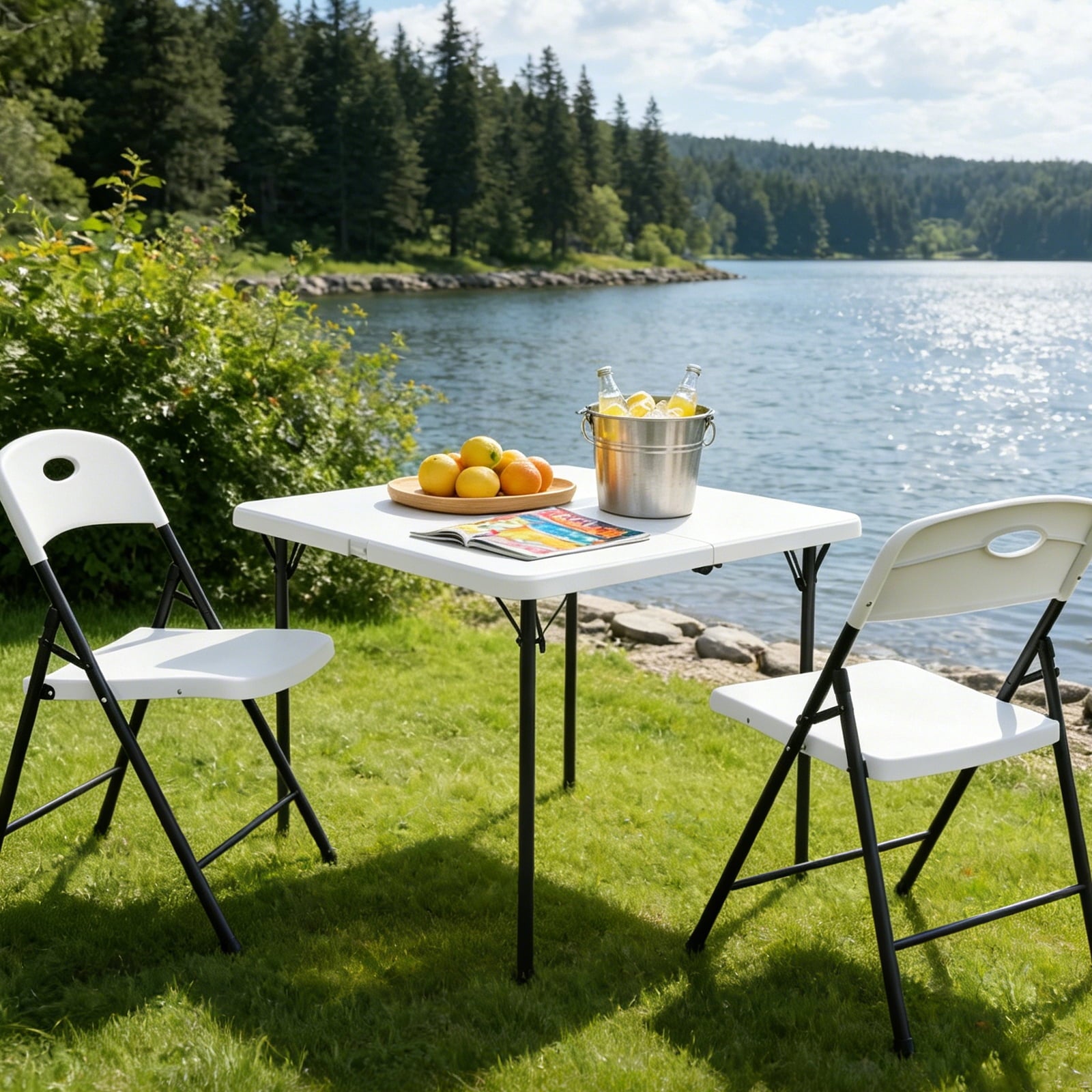HaiCube 36-Inch Folding Table, Heavy Duty HDPE Portable Card Table, 300lb Capacity, No Assembly, Waterproof for Camping, Picnic, Party, White