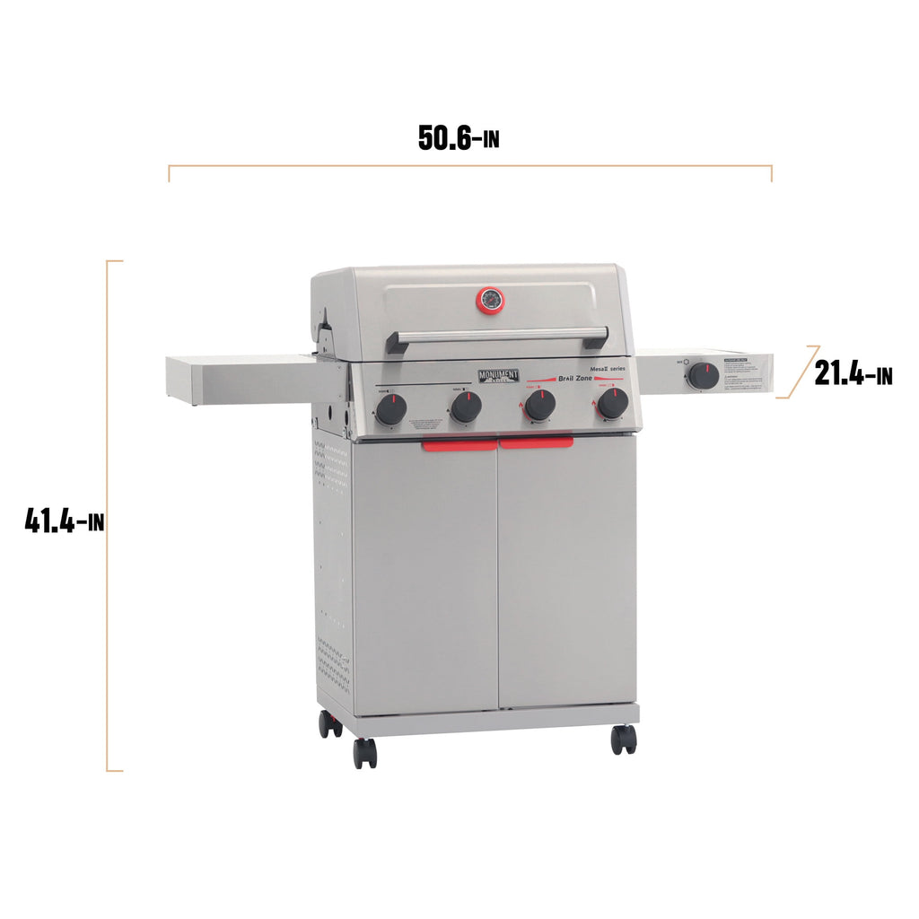Monument Grills 4 +1 Burner Propane Gas Grill,49,000 BTU Stainless Steel Outdoor Patio Barbecue Grill with Folding Shelves and Flip Rack,Mesa II 415BZ
