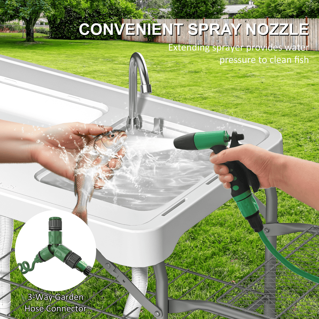 EVOKEDEN 42.5 Fish Cleaning Table w/ Sink, Folding Camping Table & Fish Cleaning Station w/ Measure Mark