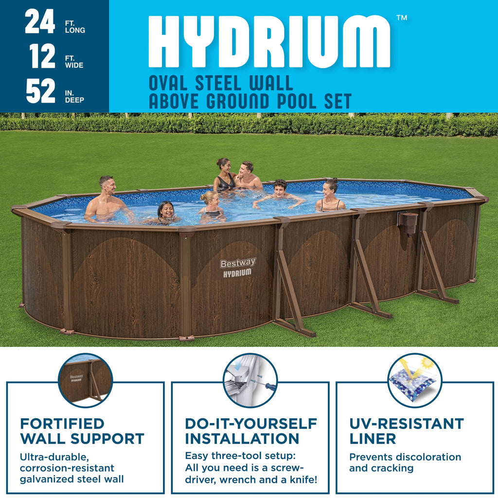 Bestway Hydrium 24' x 12' x 52 Steel Side Wall Above Ground Pool w/ Sand Pump & Accessories