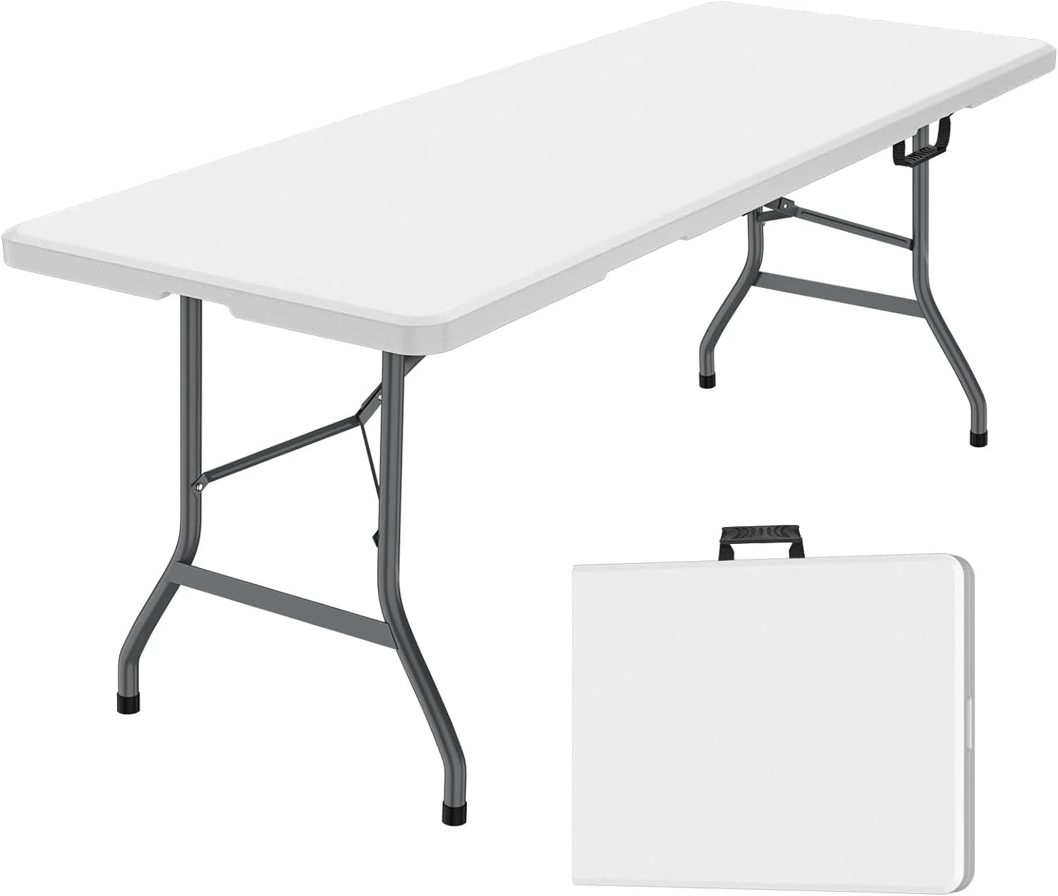 Jopath 6 Foot Folding Table,White Plastic Folding Table,Built-in Handle,Indoor Outdoor Table for Picnic Party Dining Camping,White
