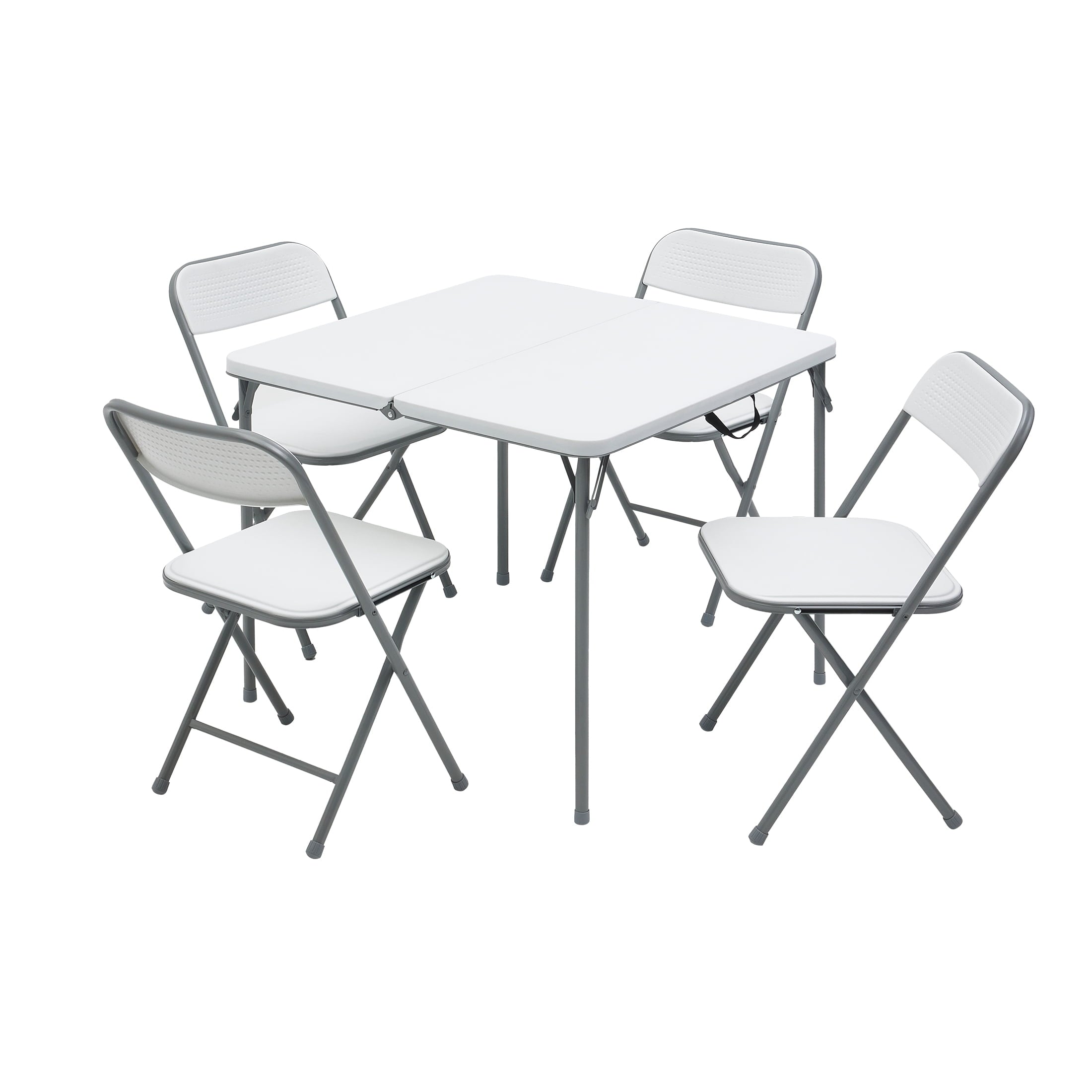 Mainstays 5-Piece 34 Square Centerfold Folding Card Table and 4 Folding Chairs Set, White