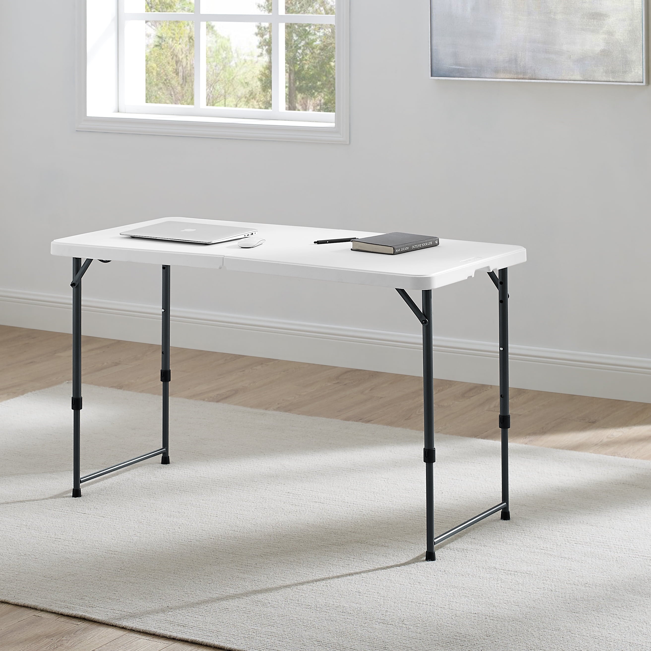 Mainstays 4' Adjustable Height Centerfold Folding Table, White