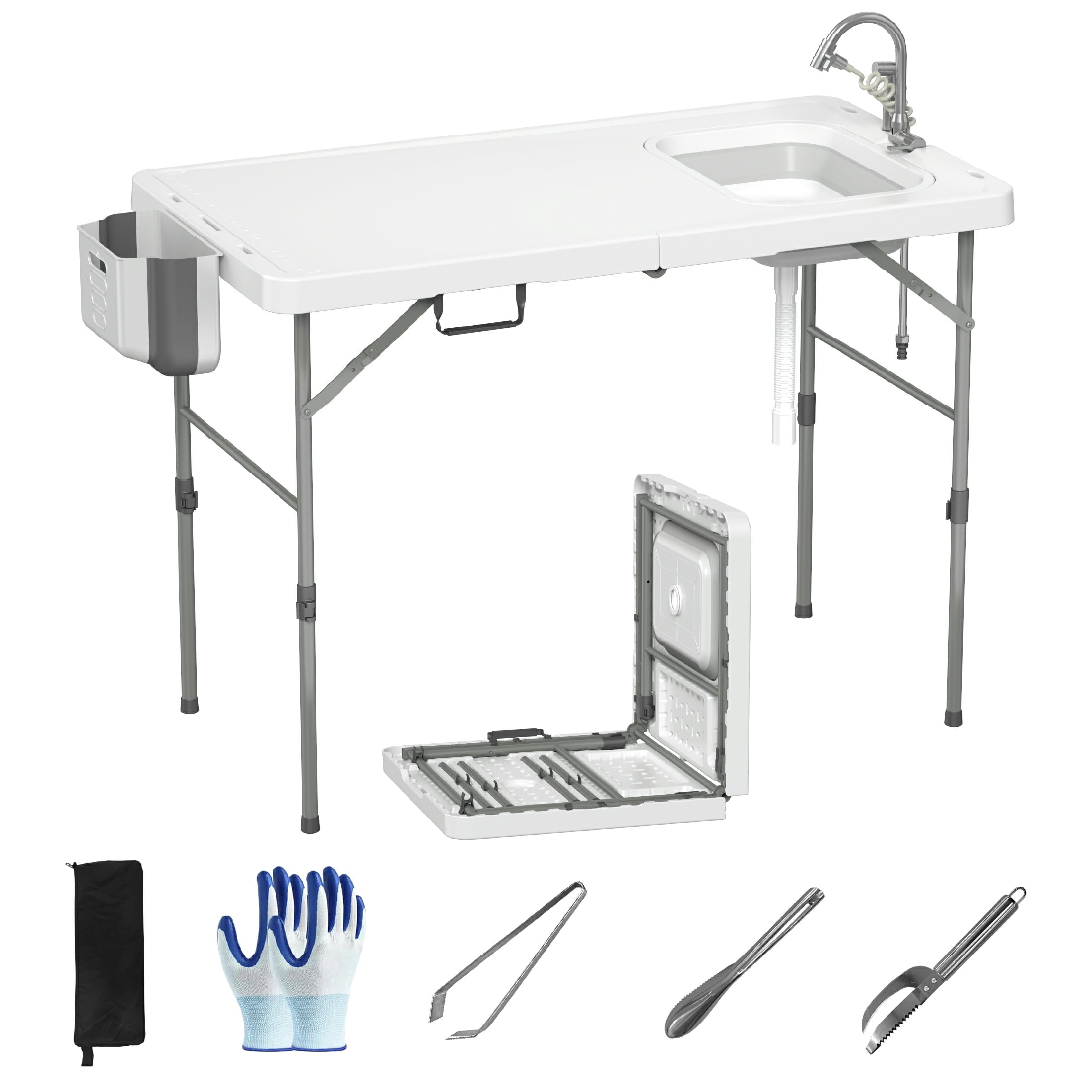 EVOKEDEN 42.5 Fish Cleaning Table w/ Sink, Folding Camping Table & Fish Cleaning Station w/ Measure Mark