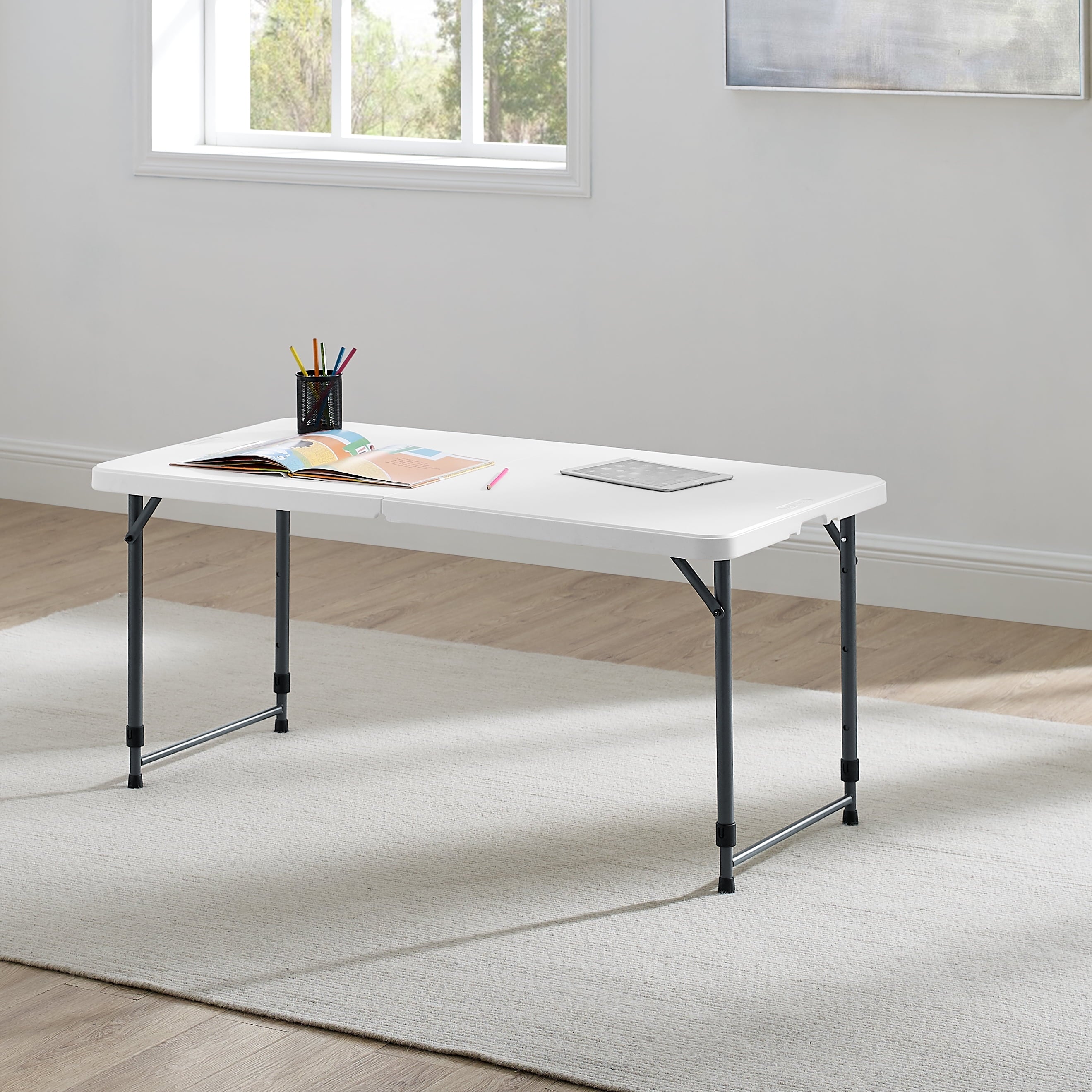 Mainstays 4' Adjustable Height Centerfold Folding Table, White