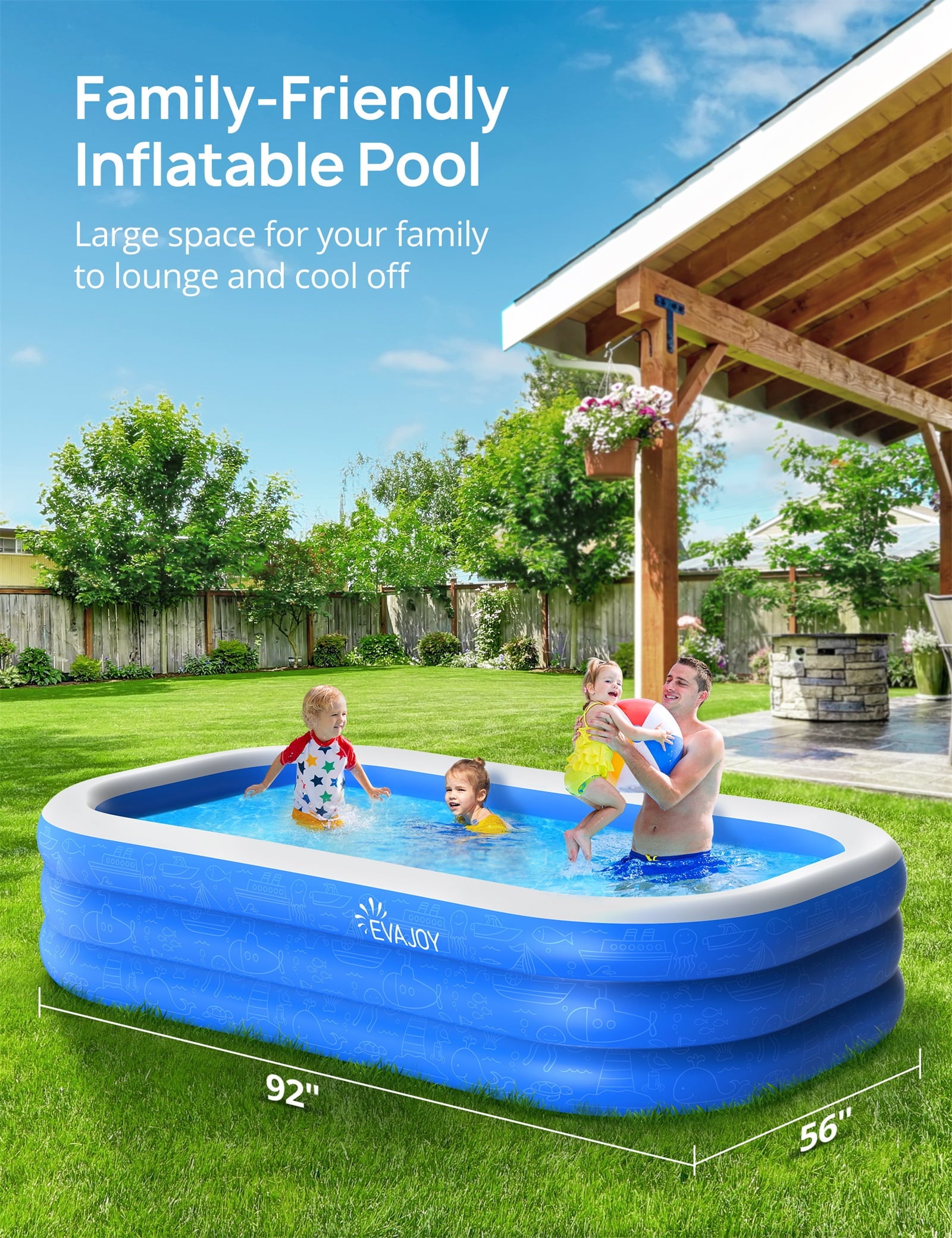 TaoTronics Inflatable Swimming Pools, 120'' x 72'' x 20'' Blow up Swimming Pools, Kiddie Pool Large Size Thickened Blow up Swimming Pools Play Center for Kids Children Family Outdoor Garden Backyard