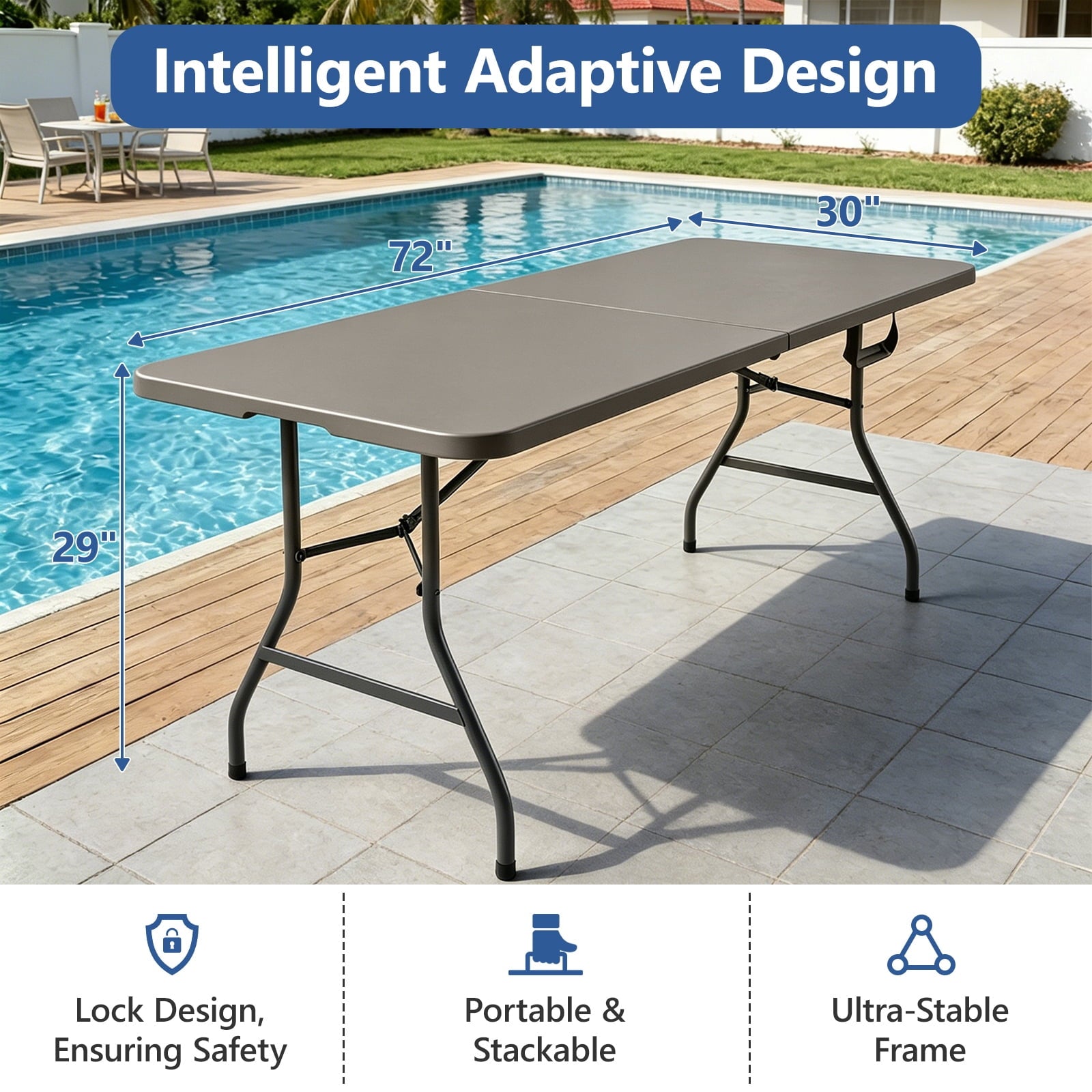 HaiCube 6FT Folding Table, Heavy Duty Portable Table, Waterproof HDPE, Foldable for Picnic, Party, Camping, Dining, BBQ, Indoor & Outdoor, White