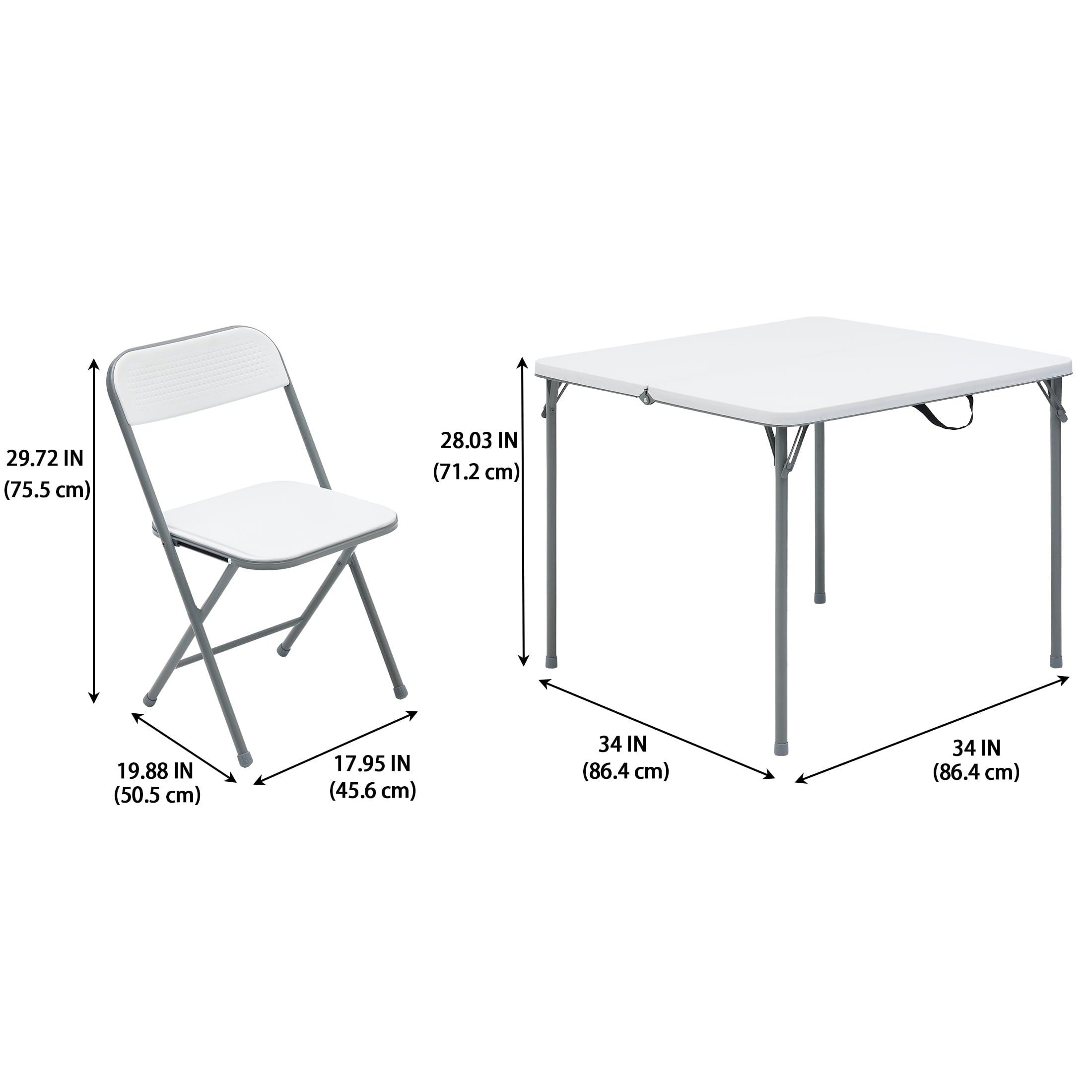 Mainstays 5-Piece 34 Square Centerfold Folding Card Table and 4 Folding Chairs Set, White