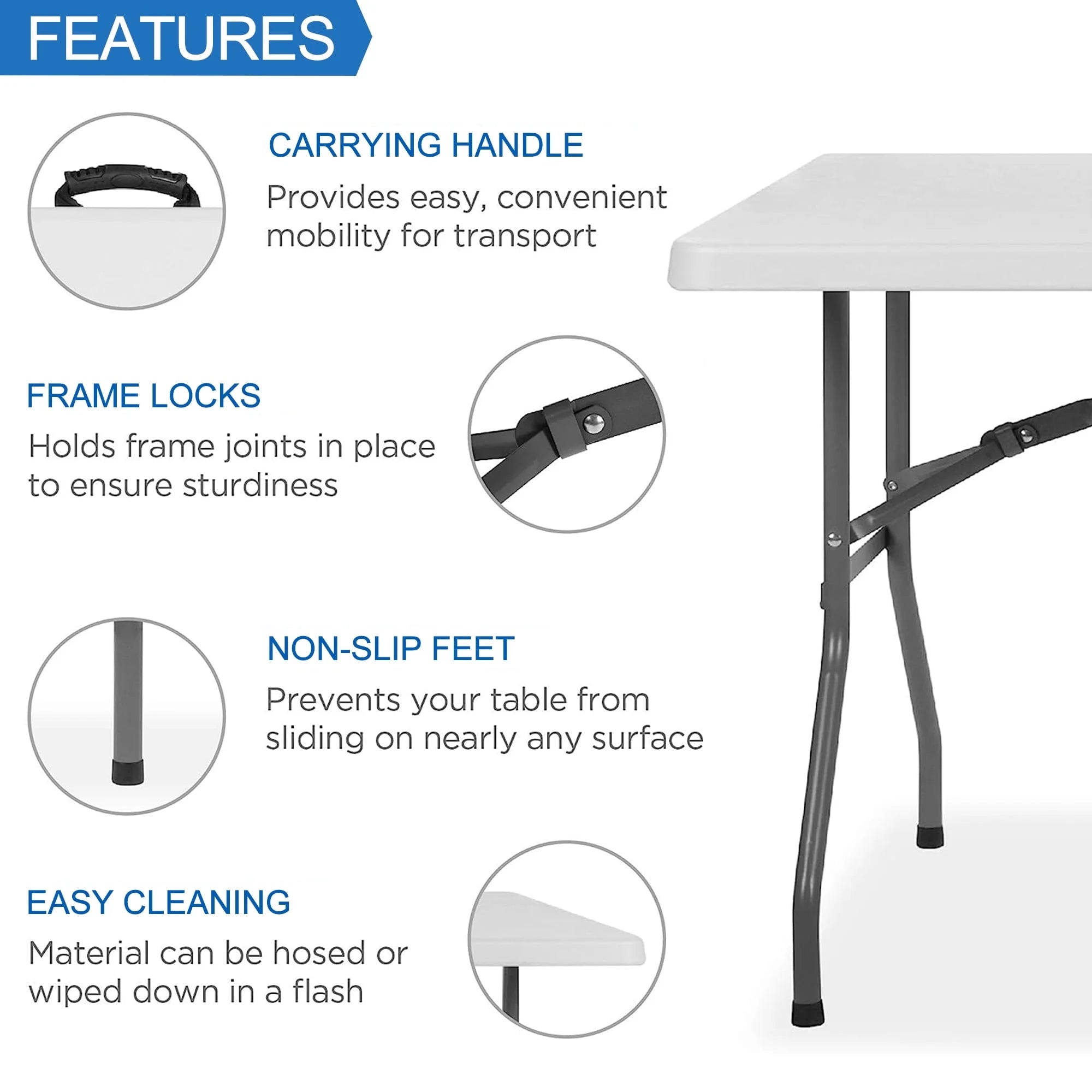 Jopath 6 Foot Folding Table,White Plastic Folding Table,Built-in Handle,Indoor Outdoor Table for Picnic Party Dining Camping,White
