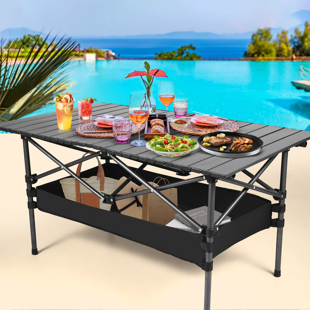 AMTPM Folding Camping Table Portable Outdoor Table(No Net Bag), Lightweight 0.5mm Steel Lightweight Camping Table,   for Indoor & Outdoor Picnic Hiking, Backpacking, Beach，37x 22