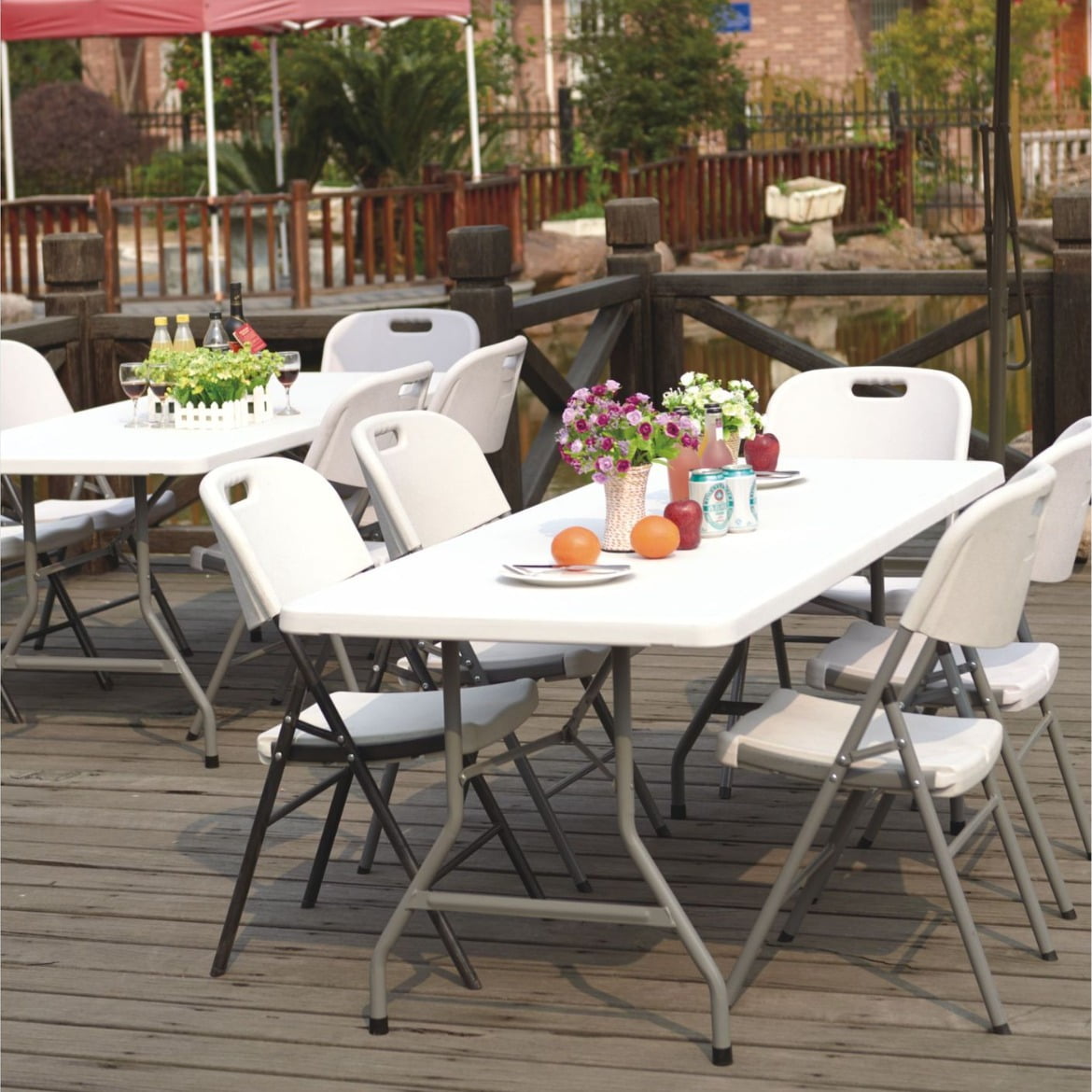 Leumius 6 Foot Folding Table,Fold-in-Half Plastic Table,Indoor Outdoor Picnic Party Dining Camp Tables,White