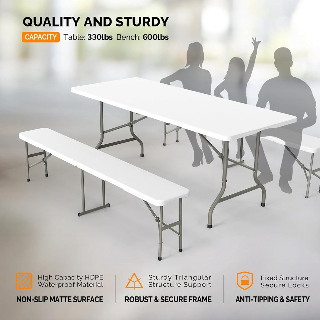VINGLI Folding Camping Table with Chairs, Brown